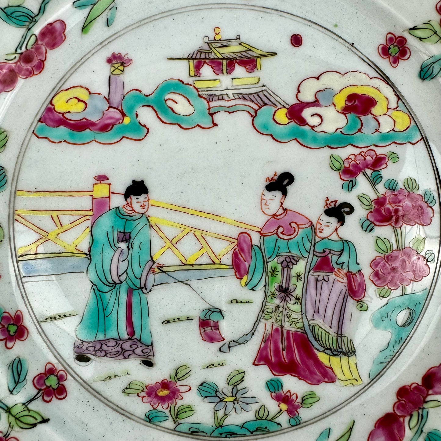 3 Qianlong Antique Chinese Plates Famille Rose The Romance of The Western Chamber