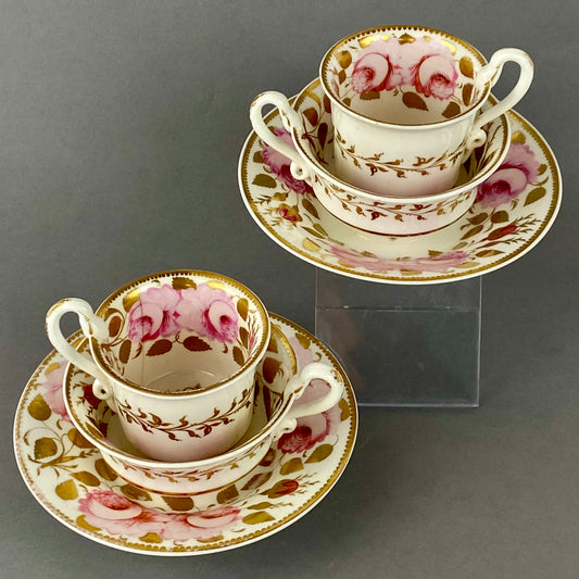 2 Spode True Trios ~ Tea & Coffee Cup & Saucer #3886 Gold Gilt Antique c1820
