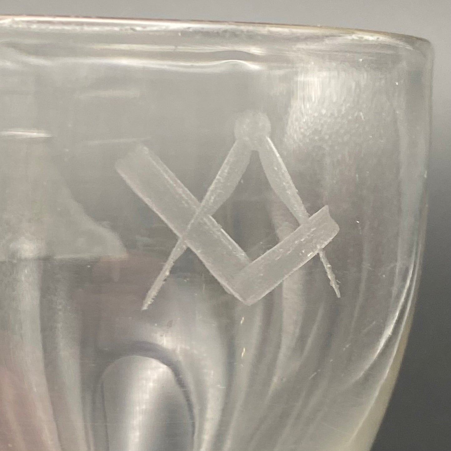 Pair of Masonic Firing Glasses c1760 Antique Engraved Level Square & Compasses