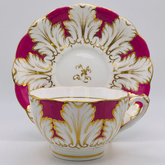 John Ridgway Gilt Tea Cup & Saucer c.1850 Antique 19thc Porcelain #5/3472