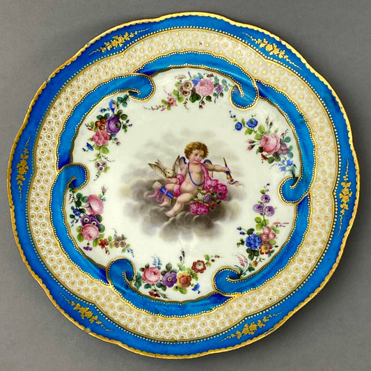 Sevres Porcelain Plate French Antique Rococo 24.5cm Cherub Gold Gilt