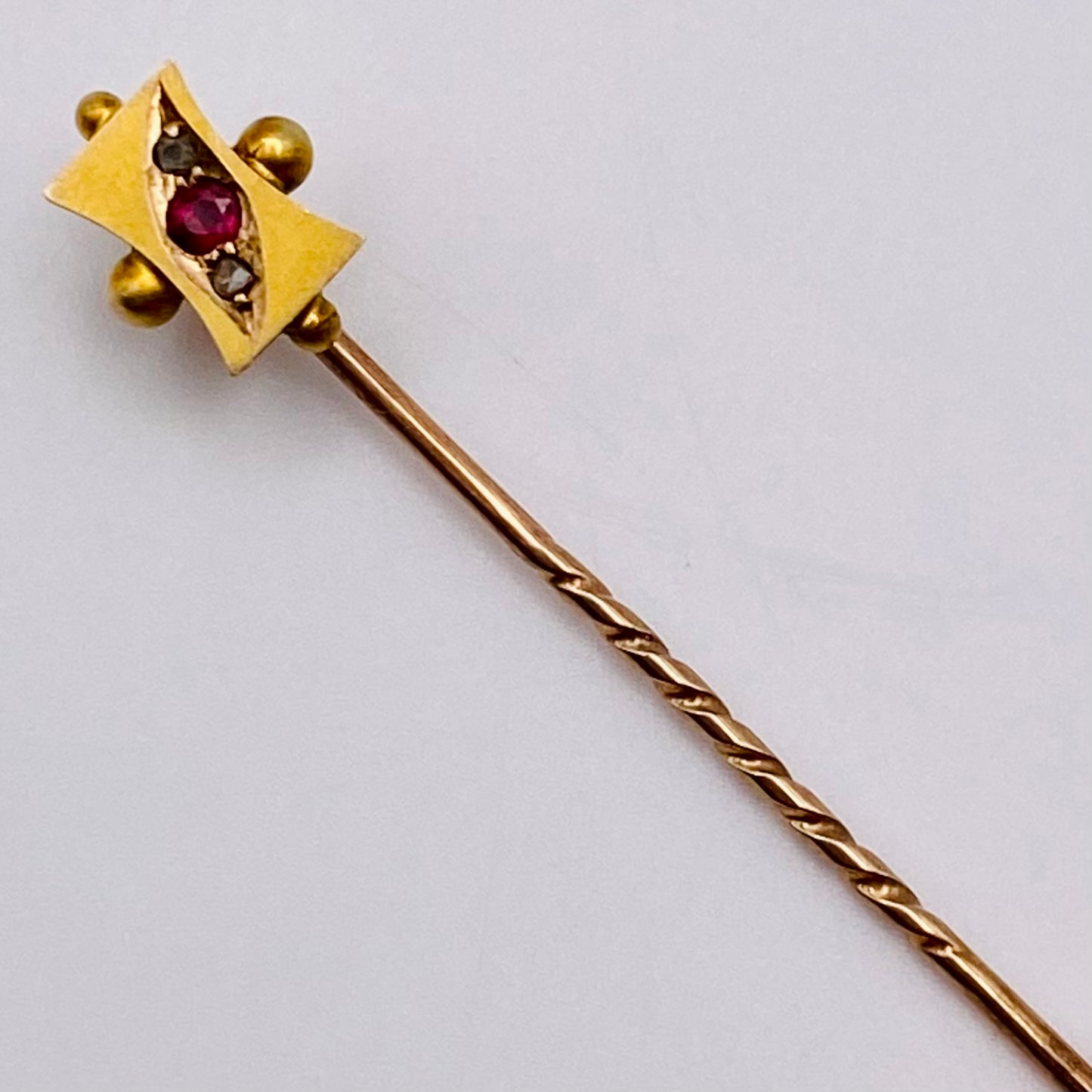 9ct Gold, Diamond & Ruby Stickpin Antique Victorian Chester Hallmarks