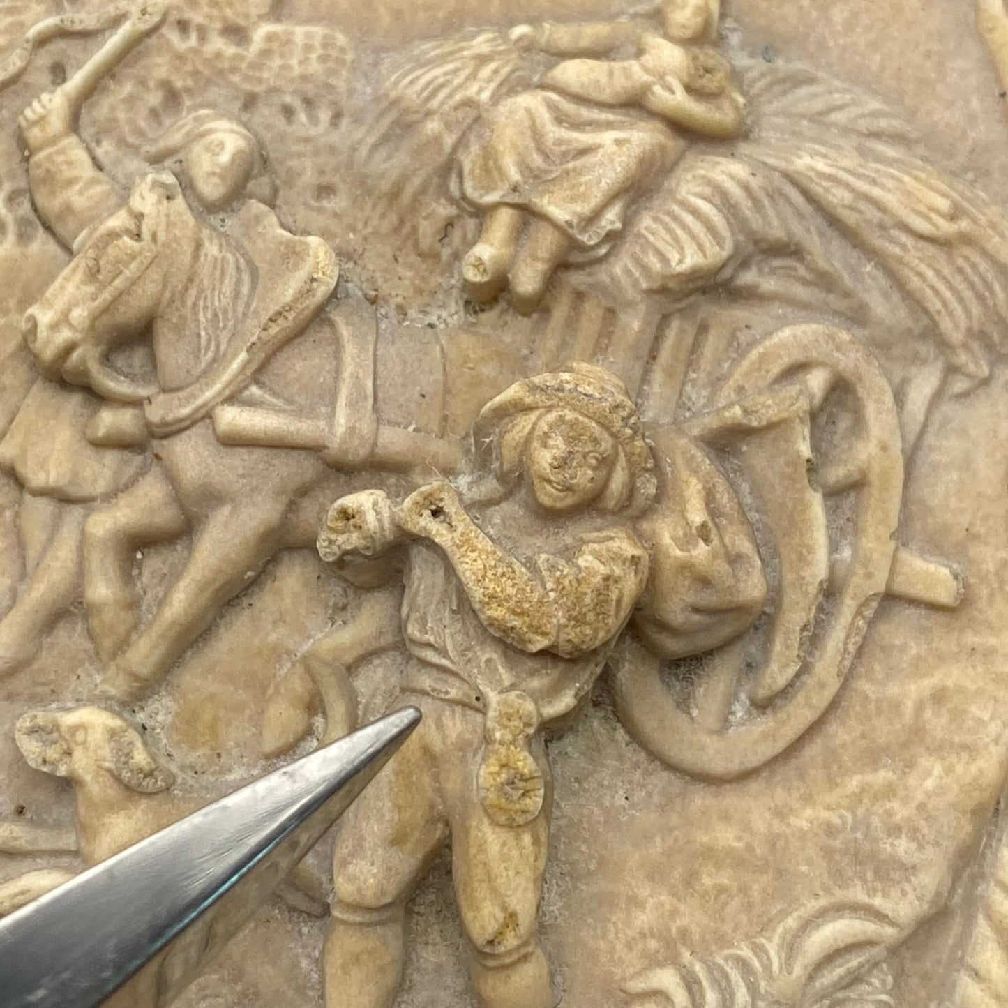 19thc Antique German Black Forest Wooden Framed Carved Limestone Plaque