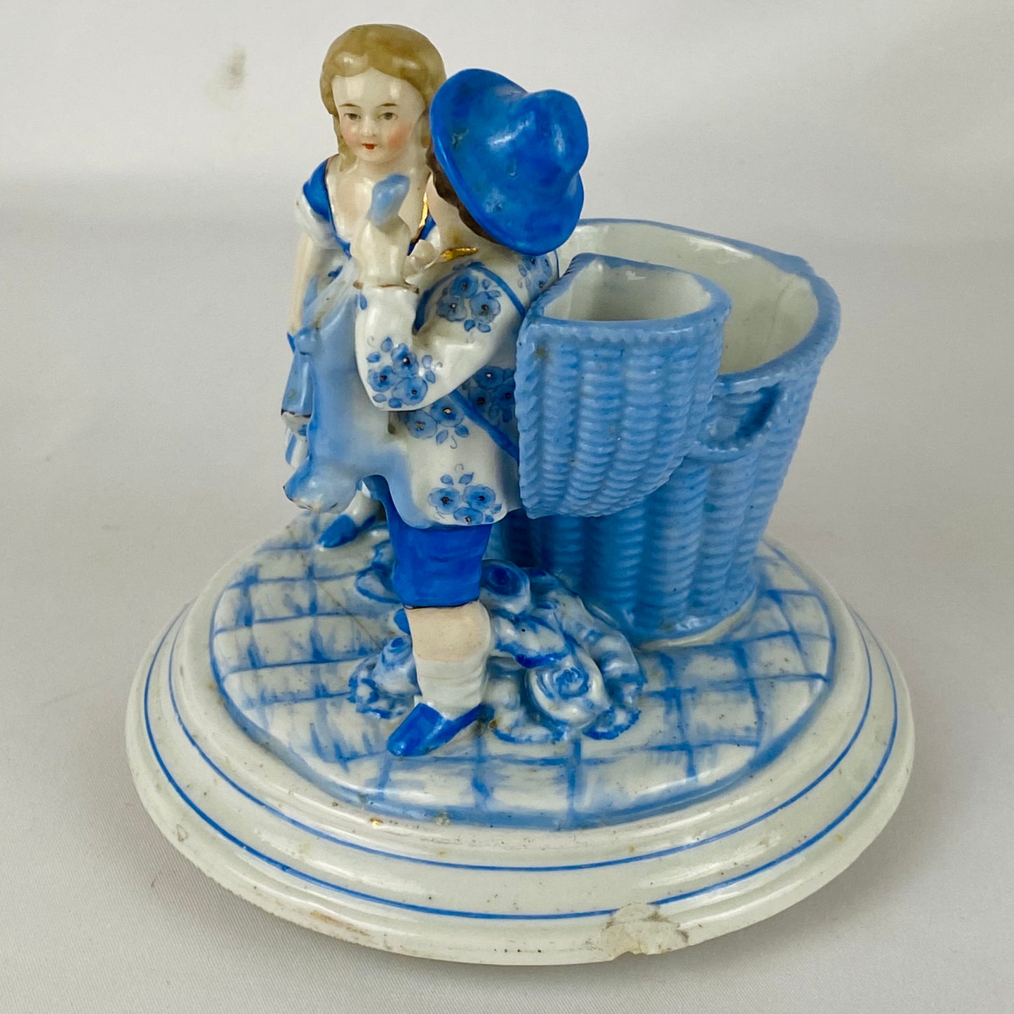 18thC Antique Continental Figural Tobacco Jar with Match Holder/Striker