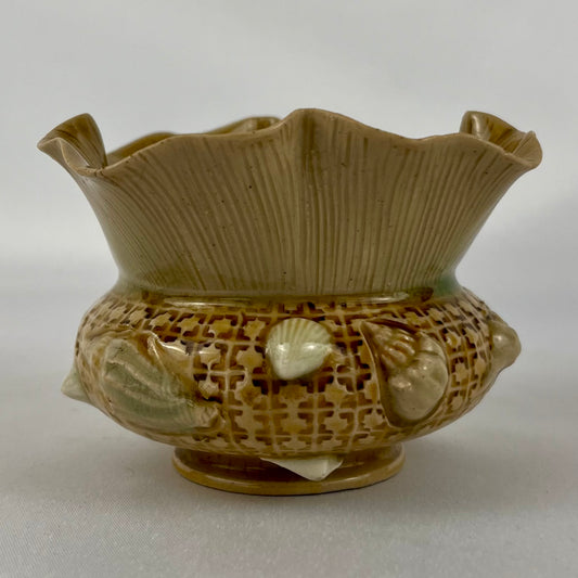 Antique Doulton c1880-91 Pottery Posy Bowl by Frank Butler with Sea Shell Relief
