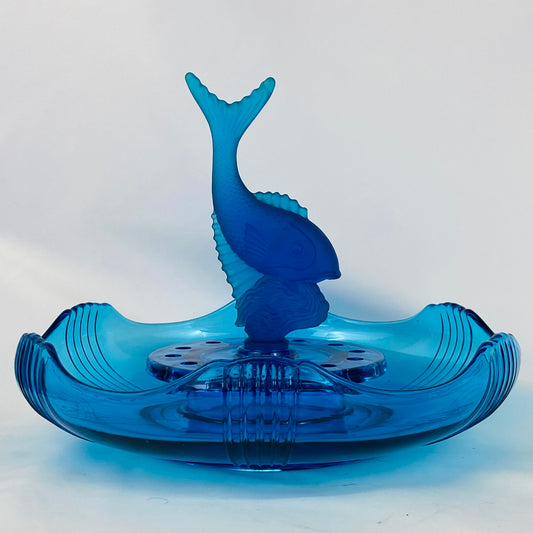 Art Deco Antique Czech Turquoise Glass Fish Flower Bowl Poisson Volant Fish