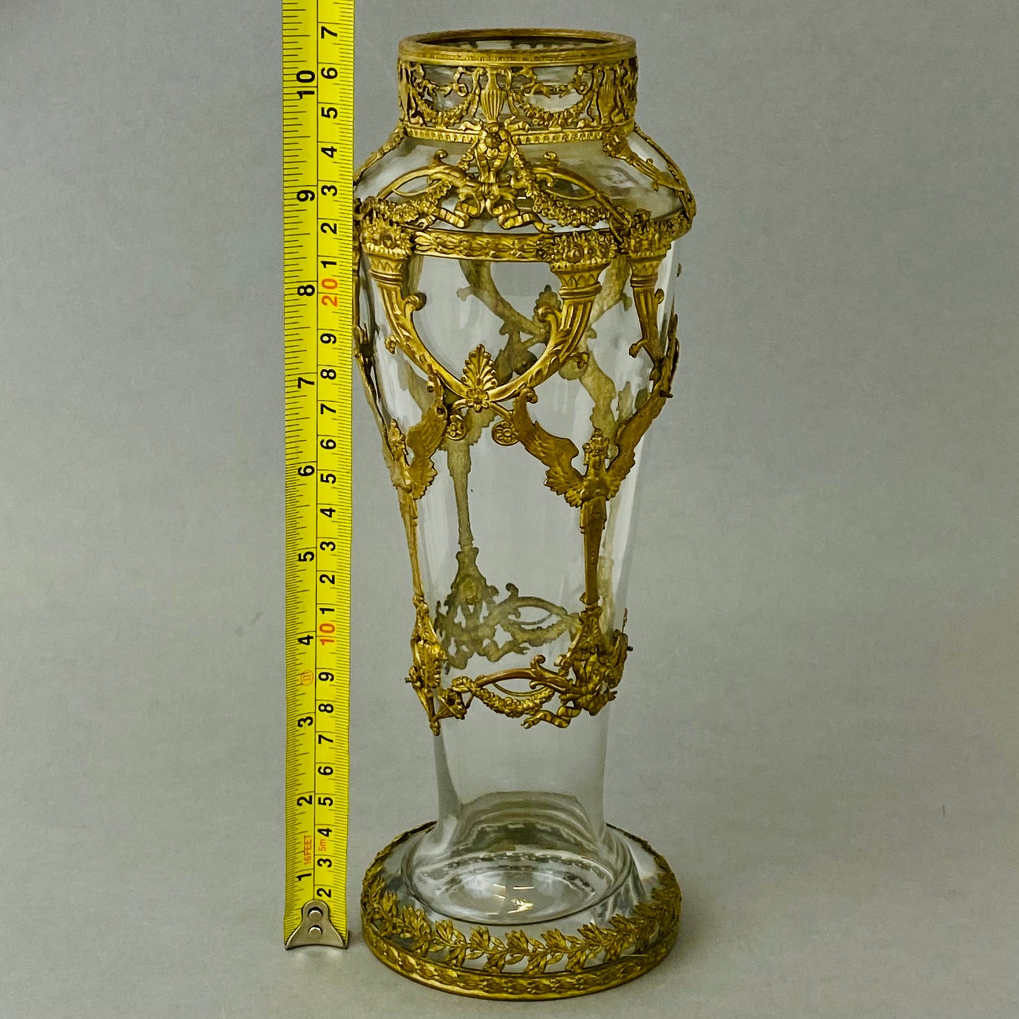 Antique 19thc French Baccarat Empire Glass Vase Neoclassical Ormolu Bronze