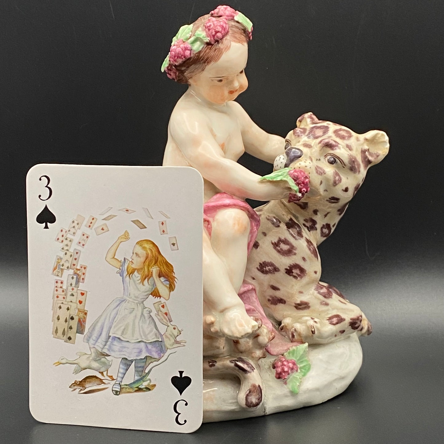 Rare Antique 18thc Bow Porcelain Figurine Bacchus & Leopard c1755
