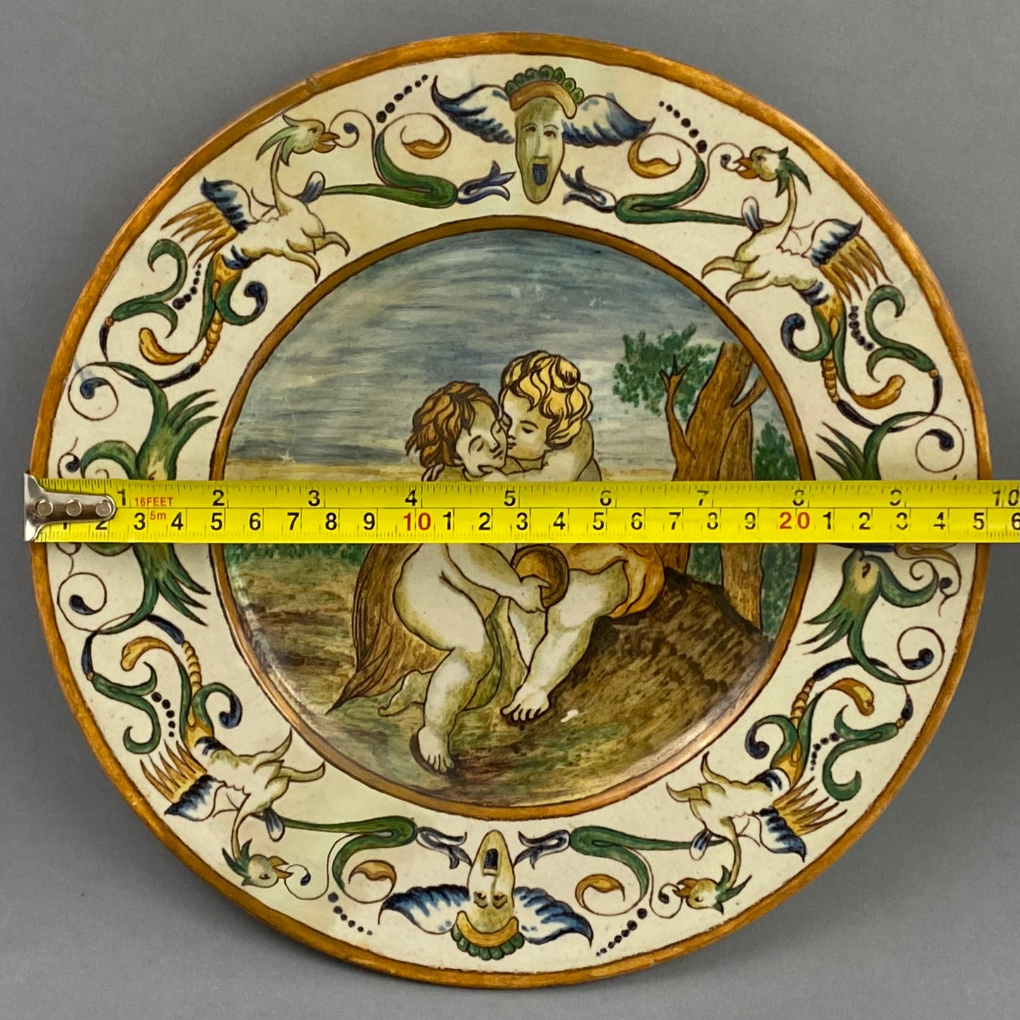 Rare Antique Raffaelesco Dragon Deruta Pottery Italian Maiolica Plate 17thc Design