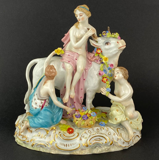 Carl Thieme Europa & The Bull Antique Porcelain Figurine Group 19thc