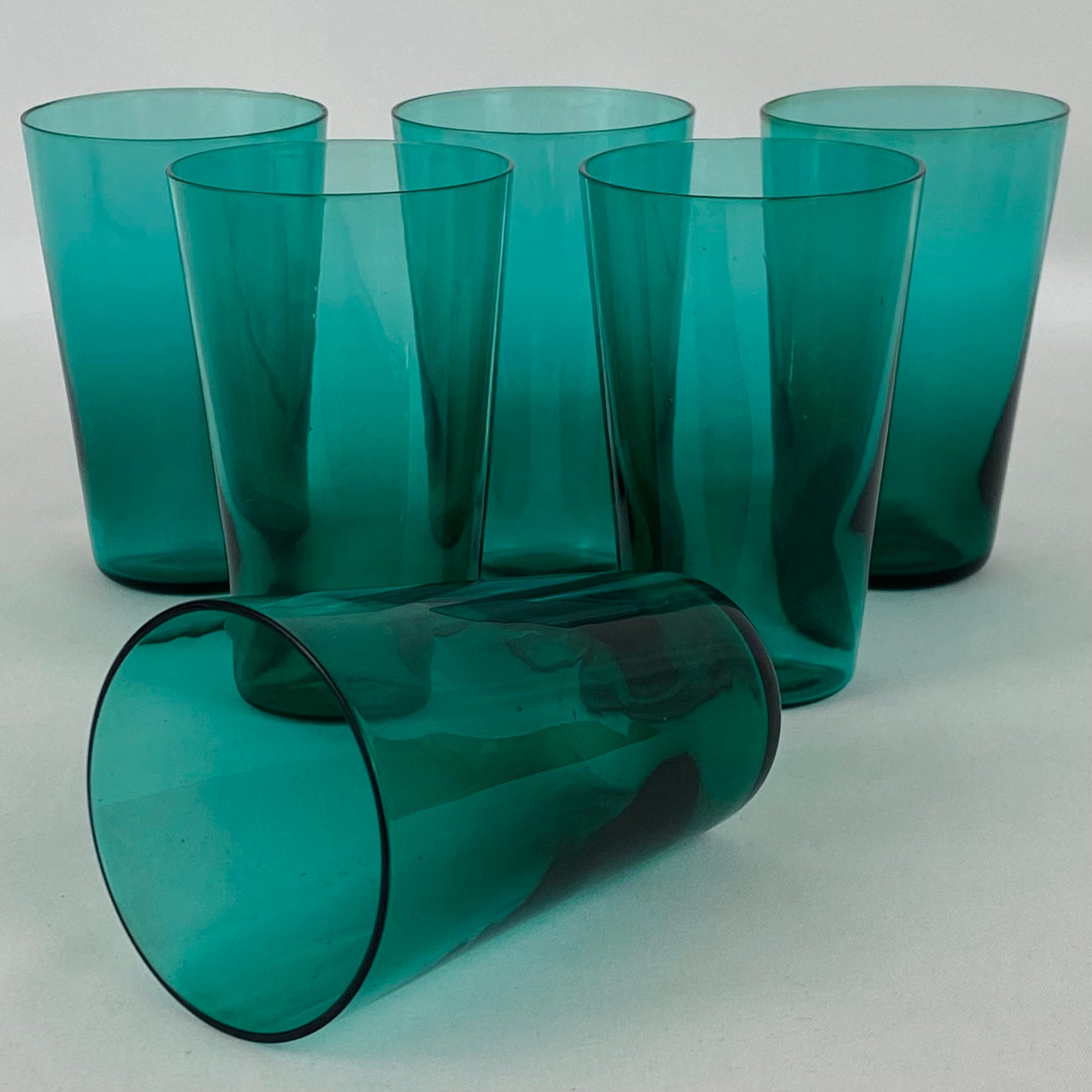Antique Set of 6 Teal Bristol Green Glass Tumblers Victorian c1890 English