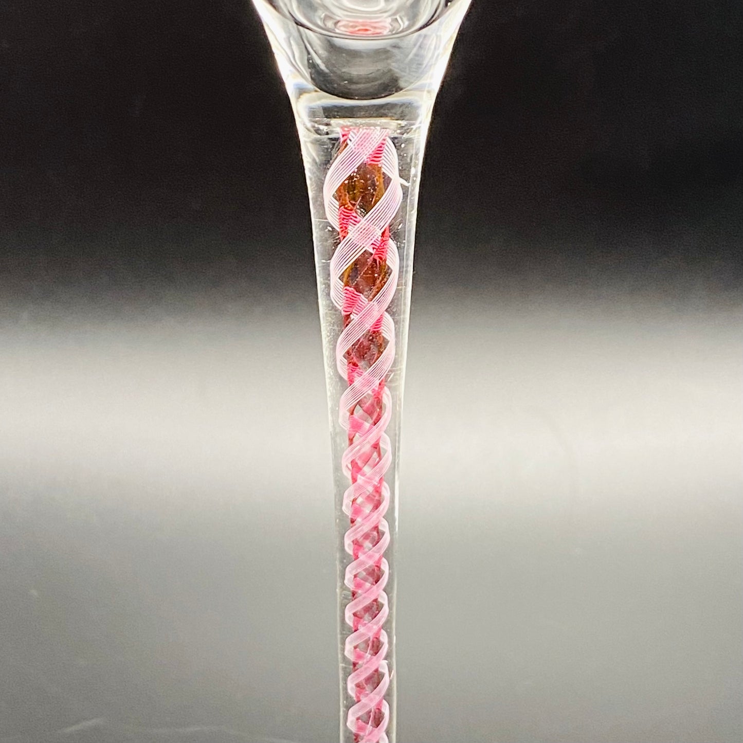 4 x Antique Josephinehutte Liqueur Glasses Bohemian Engraved Red & White Air Twist