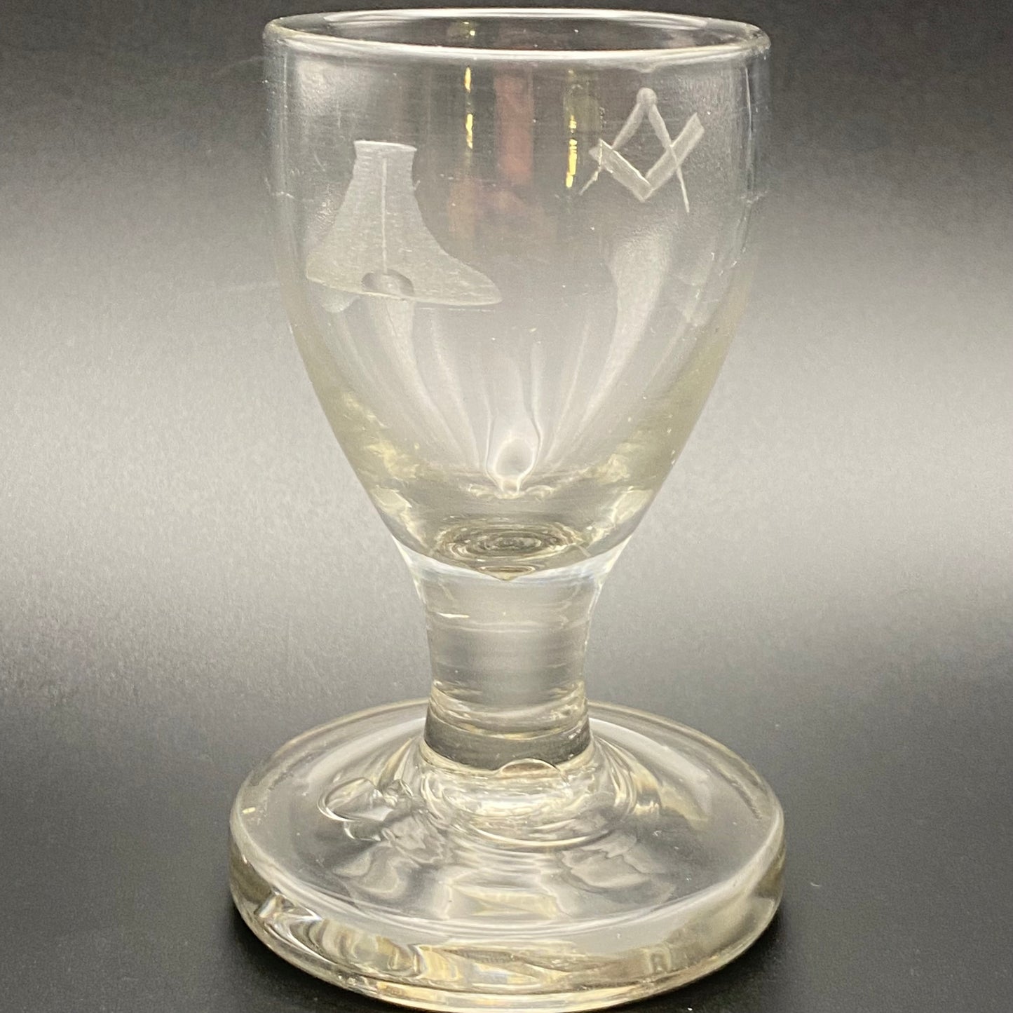 Pair of Masonic Firing Glasses c1760 Antique Engraved Level Square & Compasses