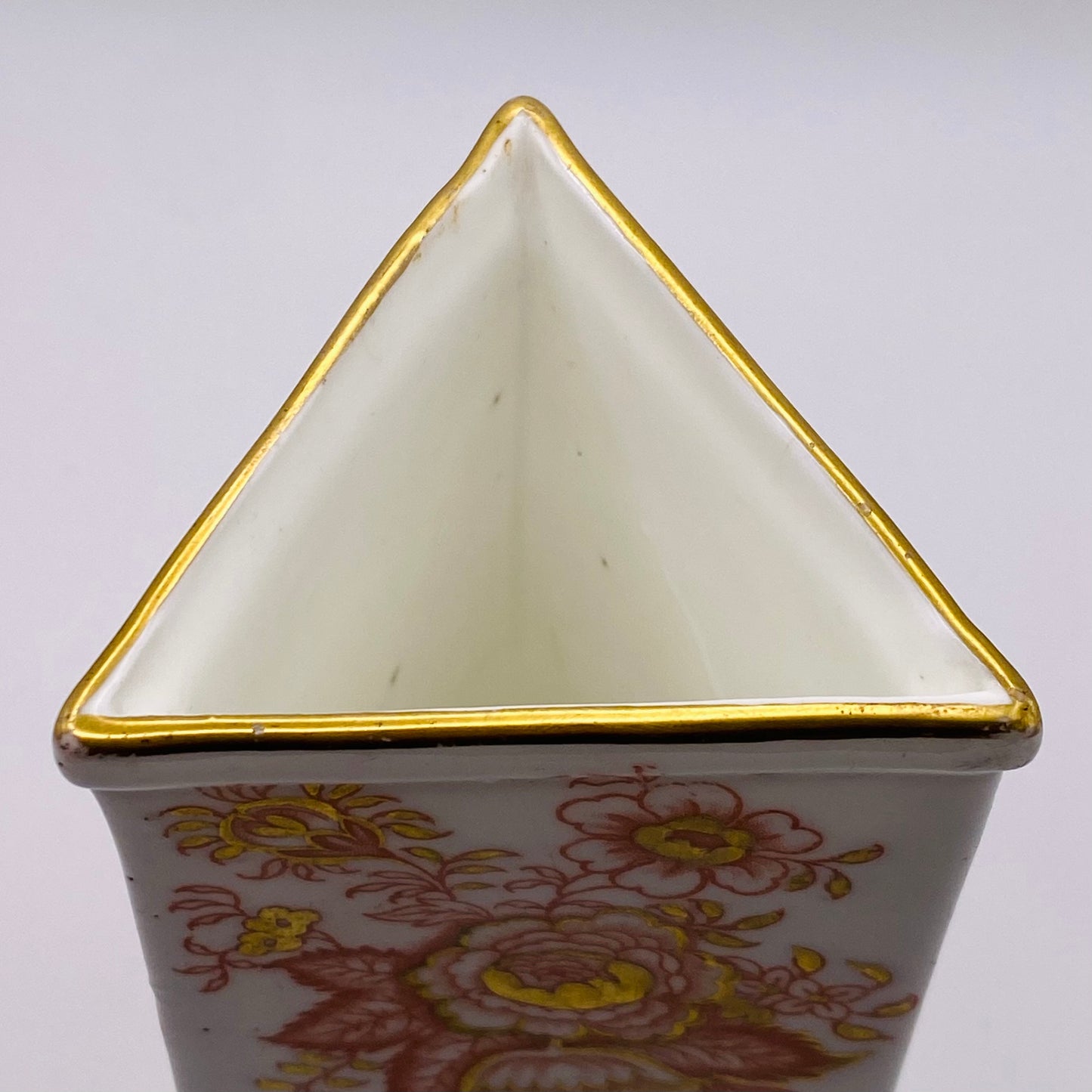 19thc Rococo Derby Porcelain Vase Triangular Form Mythical Dolphin Feet