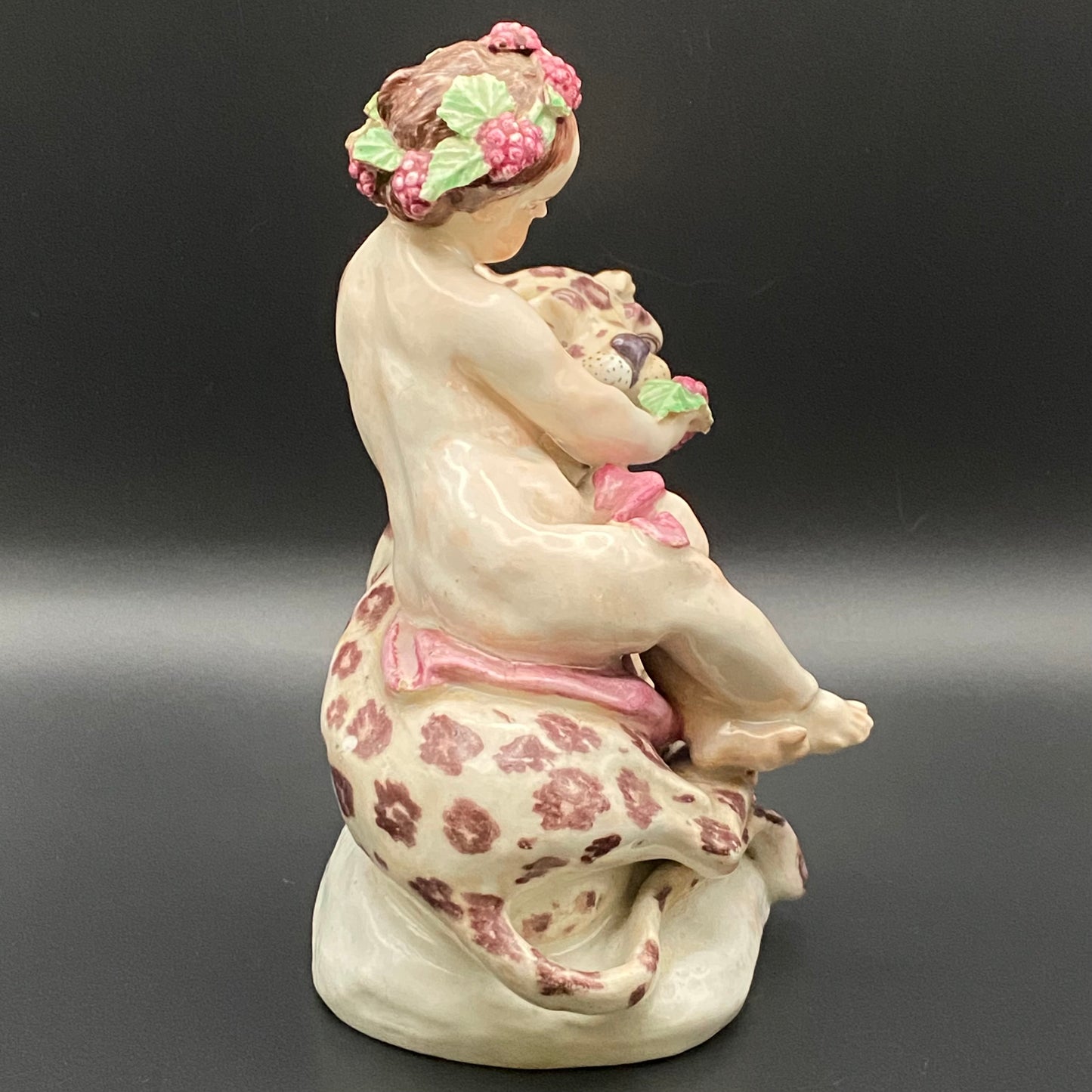 Rare Antique 18thc Bow Porcelain Figurine Bacchus & Leopard c1755