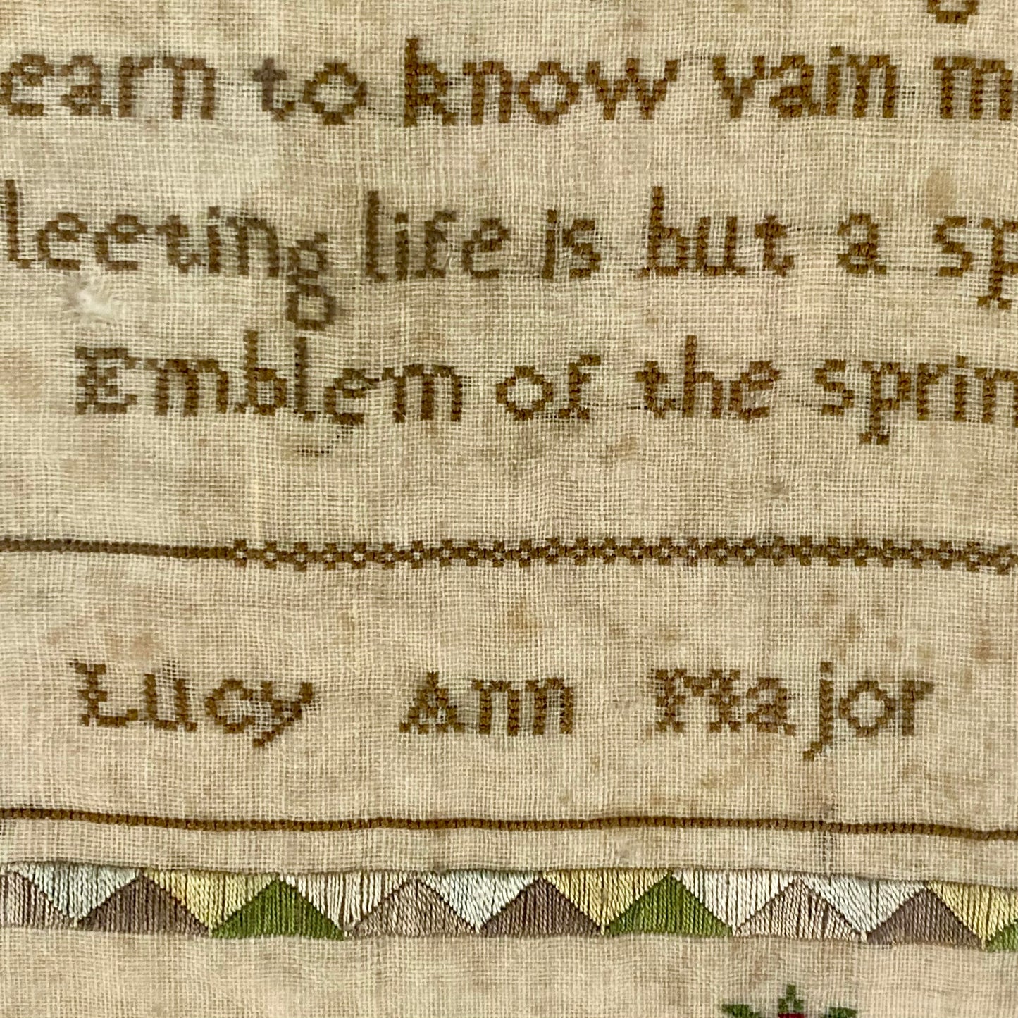 Antique Embroidery Needlework Sampler April 3rd 1834 Victorian Poetry English by Lucy Ann Major