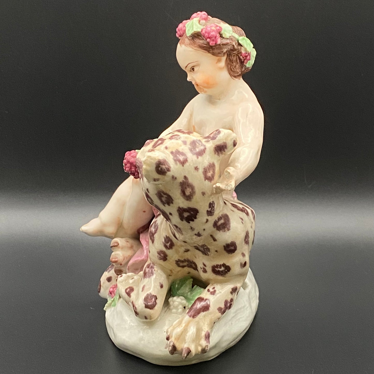 Rare Antique 18thc Bow Porcelain Figurine Bacchus & Leopard c1755