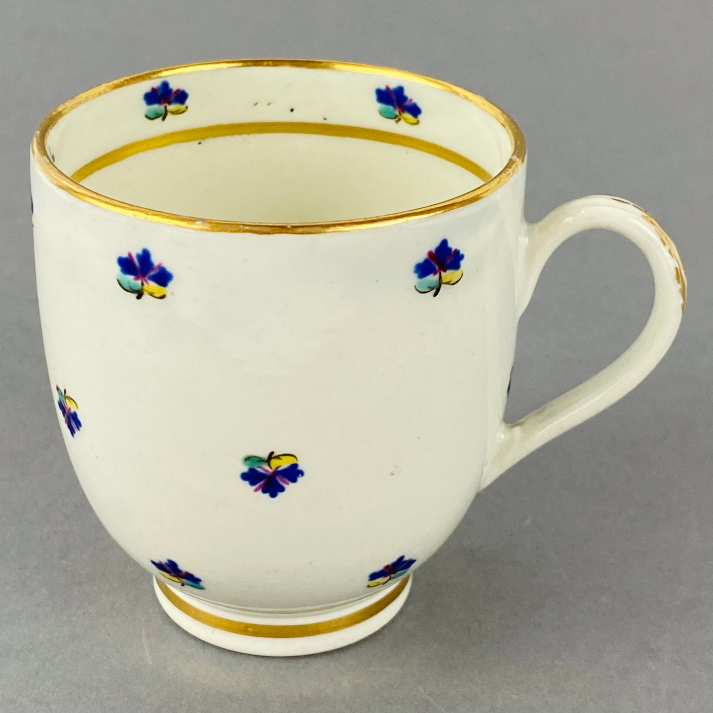 Set of 4 Caughley Cornflower Coffee Cups Gold Gilt 18thc Antique English Porcelain