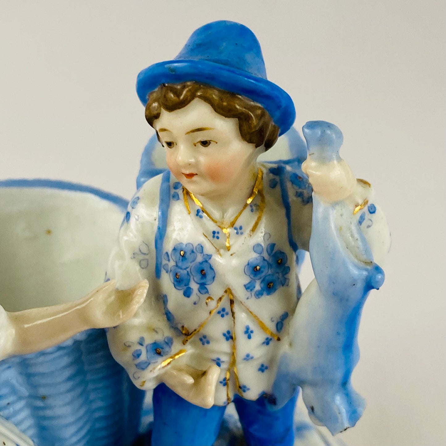 18thC Antique Continental Figural Tobacco Jar with Match Holder/Striker
