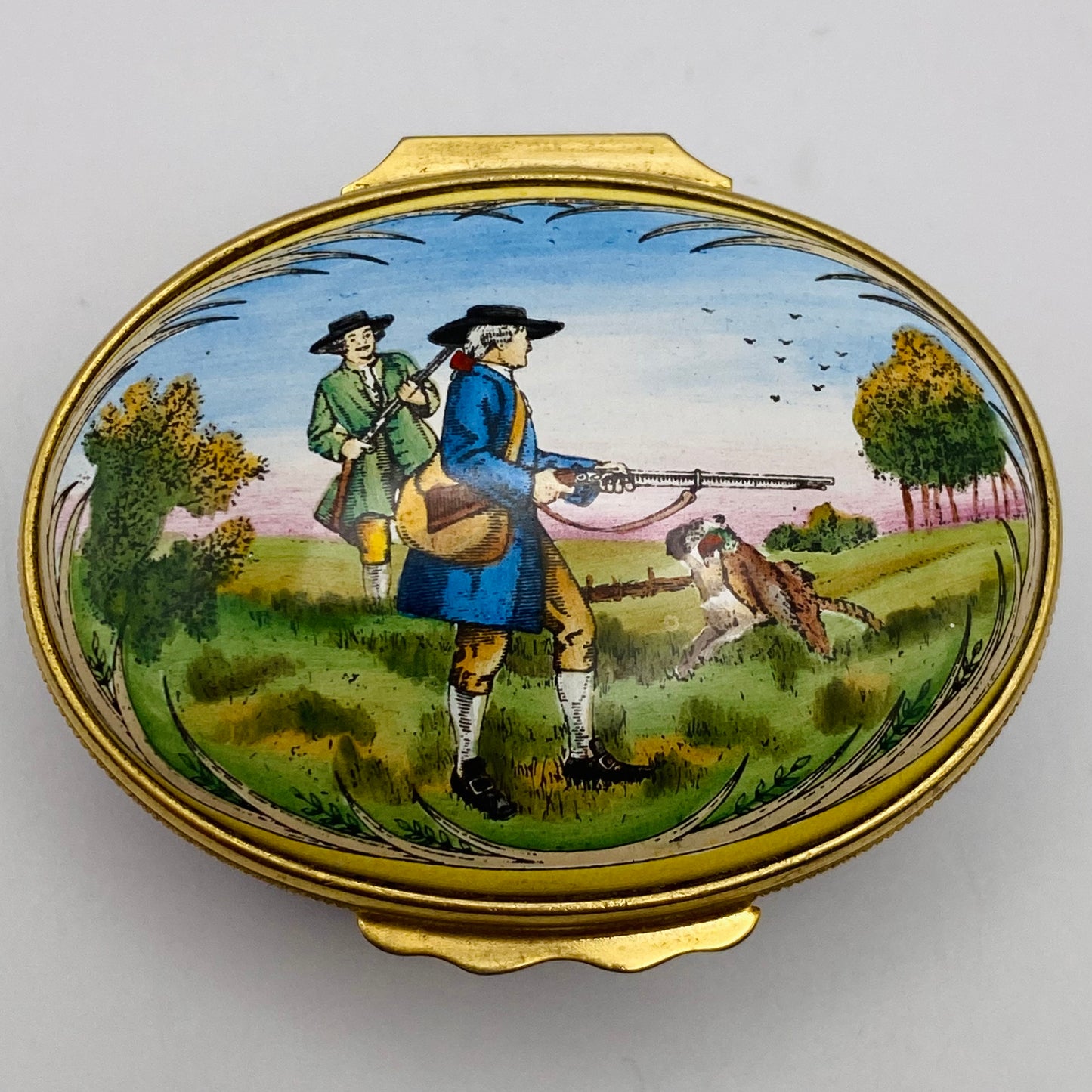 Game Bird Shooting Hunting Scene Halcyon Days Enamel Trinket Box Pill Pot London