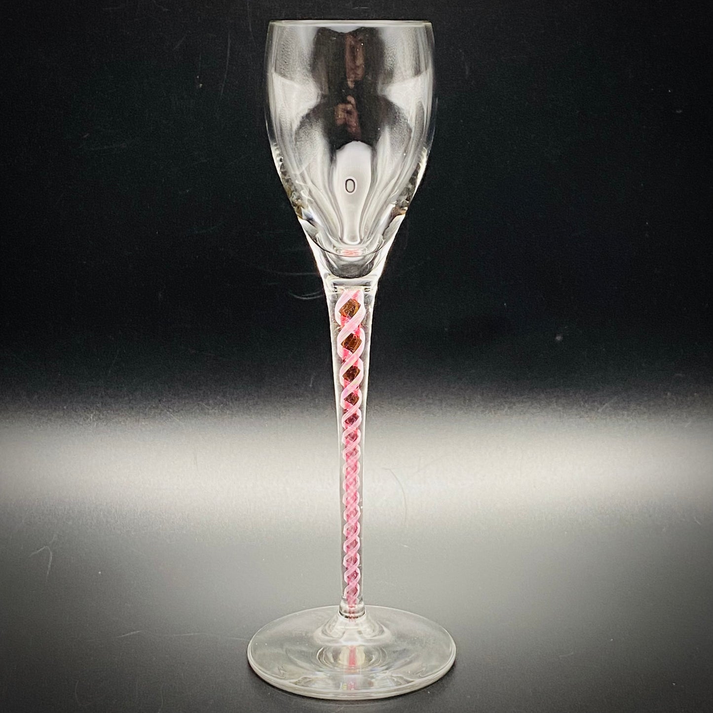 4 x Antique Josephinehutte Liqueur Glasses Bohemian Engraved Red & White Air Twist