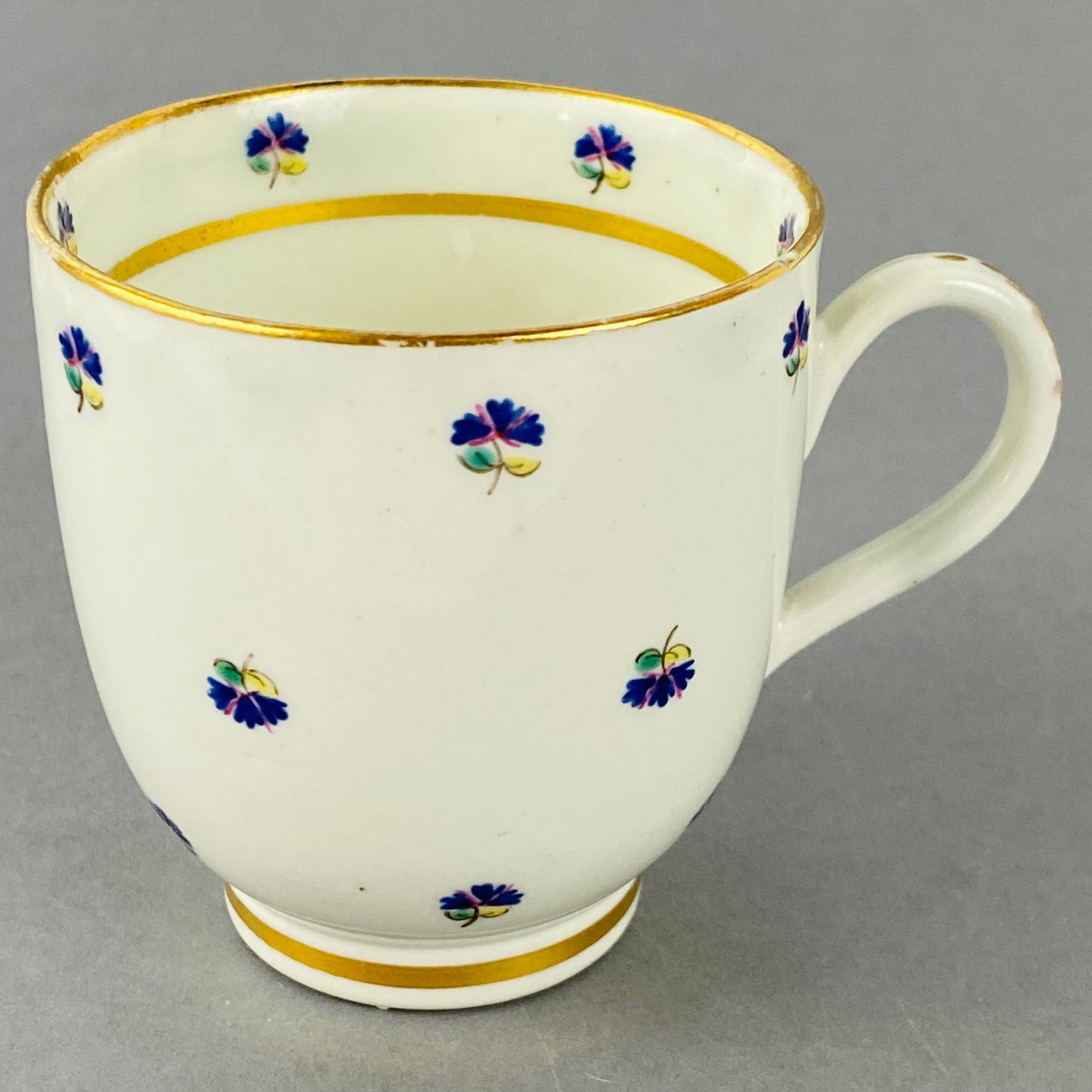 Set of 4 Caughley Cornflower Coffee Cups Gold Gilt 18thc Antique English Porcelain