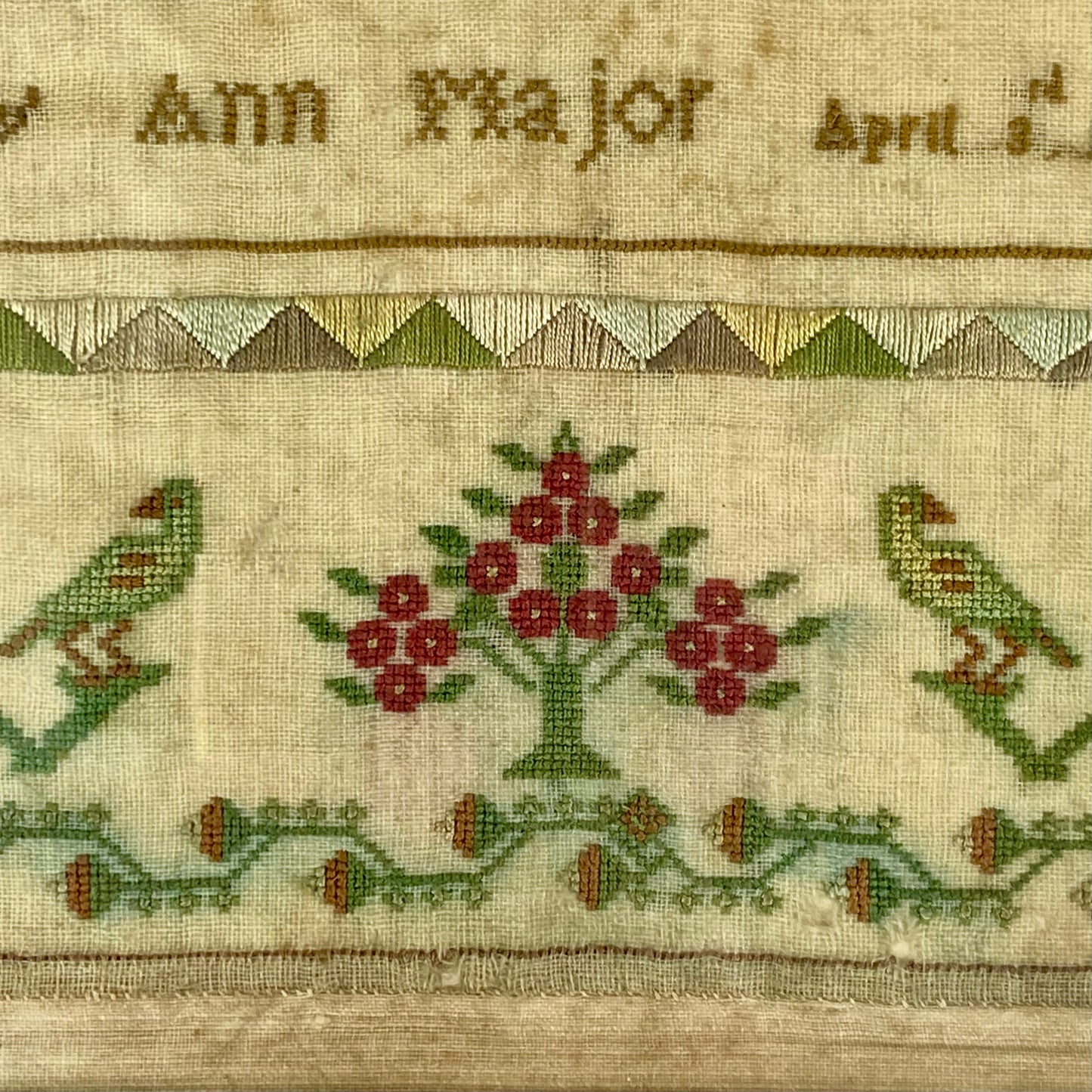 Antique Embroidery Needlework Sampler April 3rd 1834 Victorian Poetry English by Lucy Ann Major
