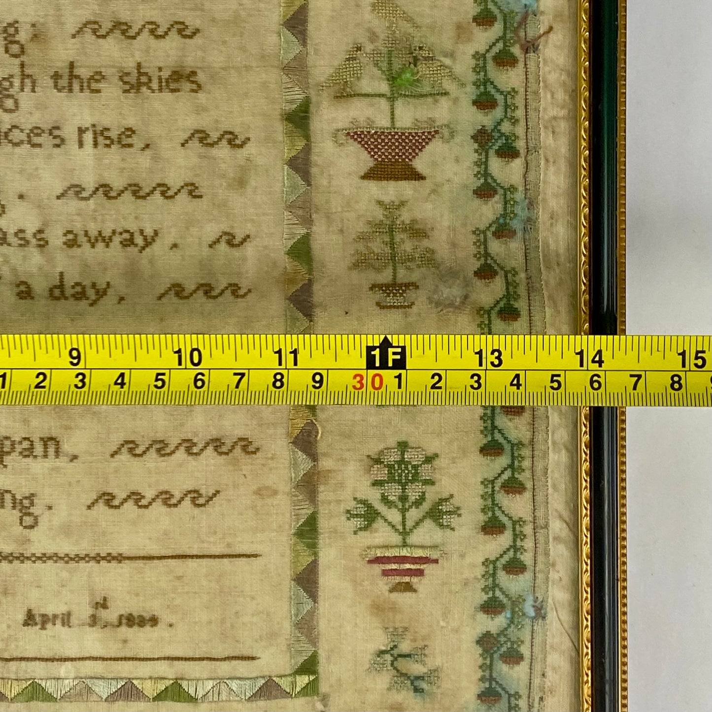 Antique Embroidery Needlework Sampler April 3rd 1834 Victorian Poetry English by Lucy Ann Major