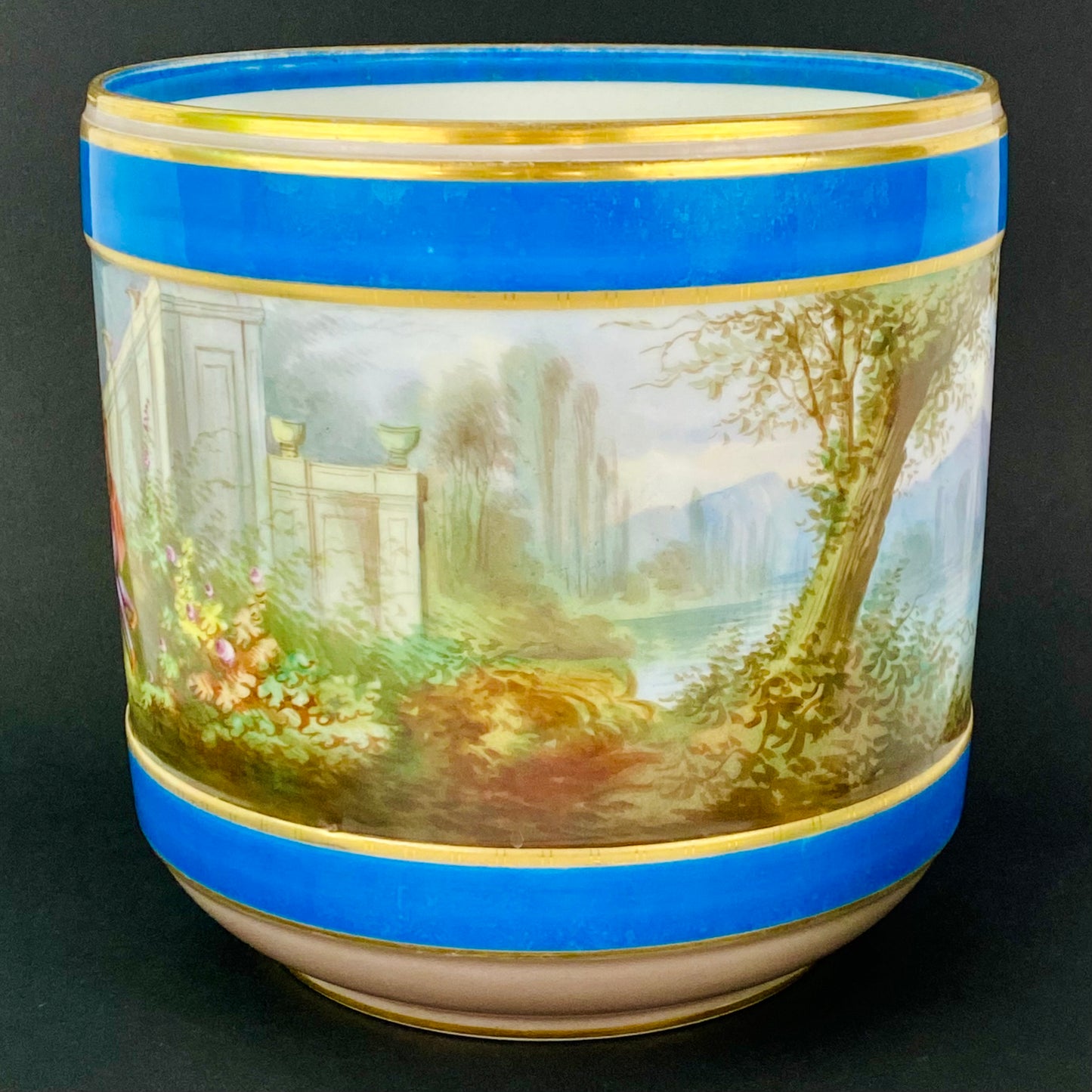 19thc Antique Paris Porcelain Sevres style Cache Pot / Planter ~ Hand Painted ~ Romantic Couple