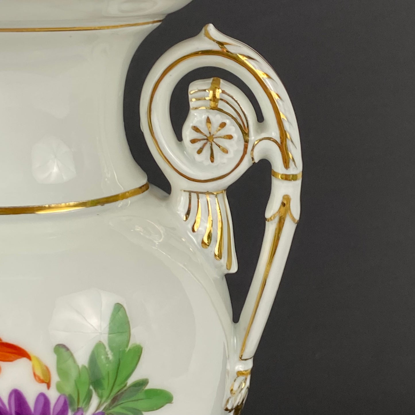 Meissen Amphora Vase Antique Urn 19thc Hand Painted Flowers #U70
