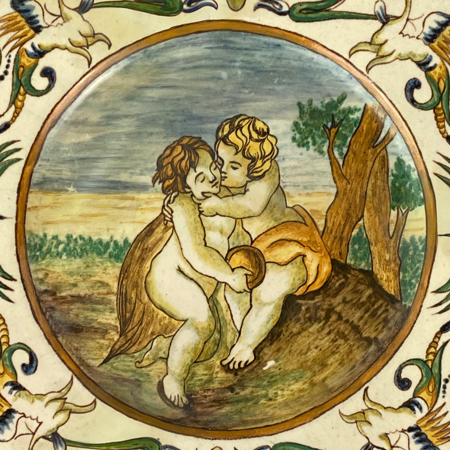 Rare Antique Raffaelesco Dragon Deruta Pottery Italian Maiolica Plate 17thc Design