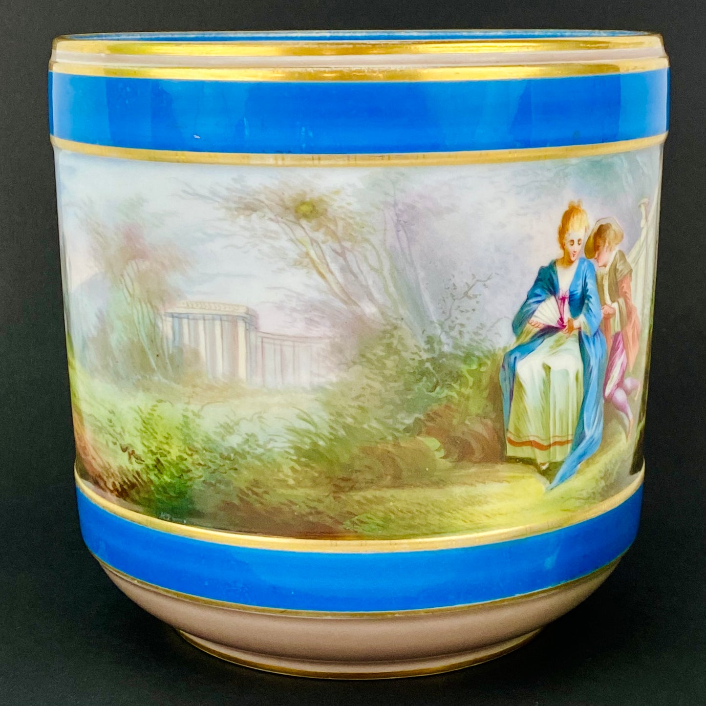 19thc Antique Paris Porcelain Sevres style Cache Pot / Planter ~ Hand Painted ~ Romantic Couple