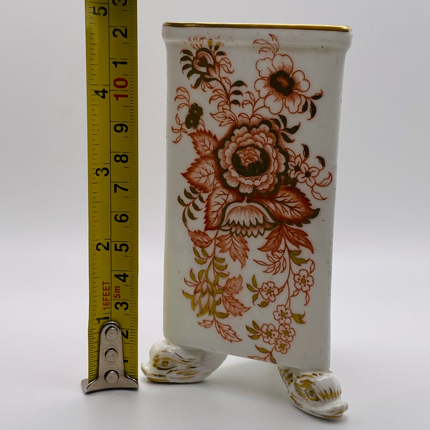19thc Rococo Derby Porcelain Vase Triangular Form Mythical Dolphin Feet