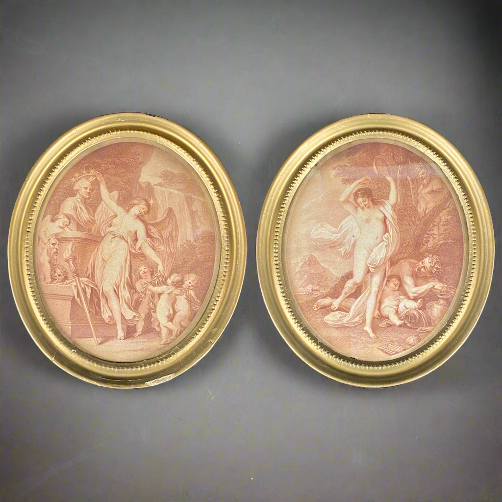 18thc Antique Pair of Oval Engravings by Bartolozzi c1781 aft Cipriani & Amiconi