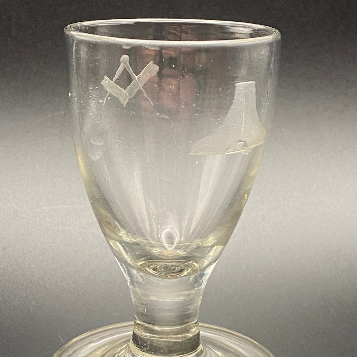 Pair of Masonic Firing Glasses c1760 Antique Engraved Level Square & Compasses