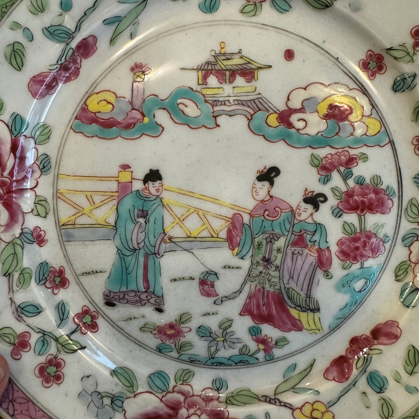 3 Qianlong Antique Chinese Plates Famille Rose The Romance of The Western Chamber