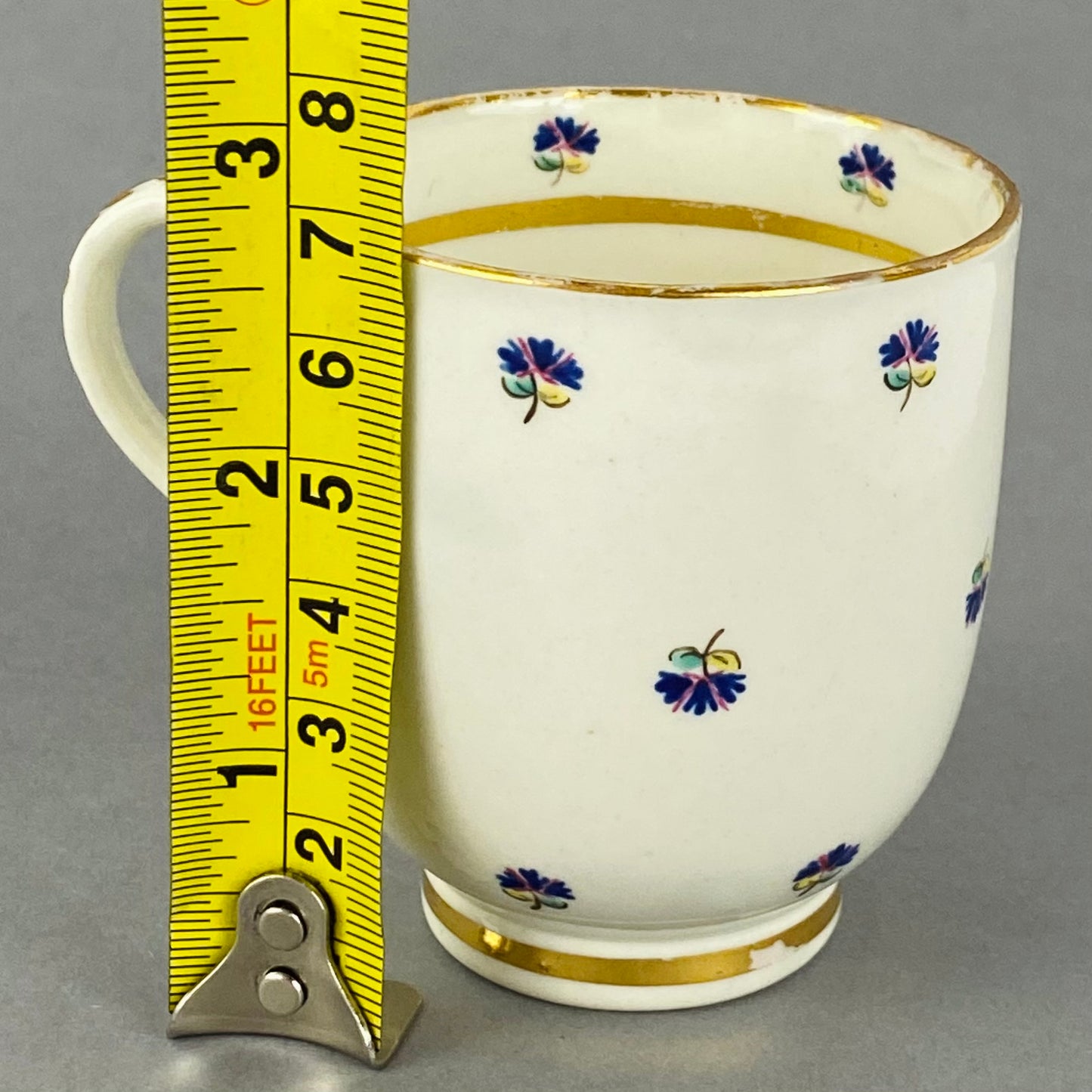 Set of 4 Caughley Cornflower Coffee Cups Gold Gilt 18thc Antique English Porcelain