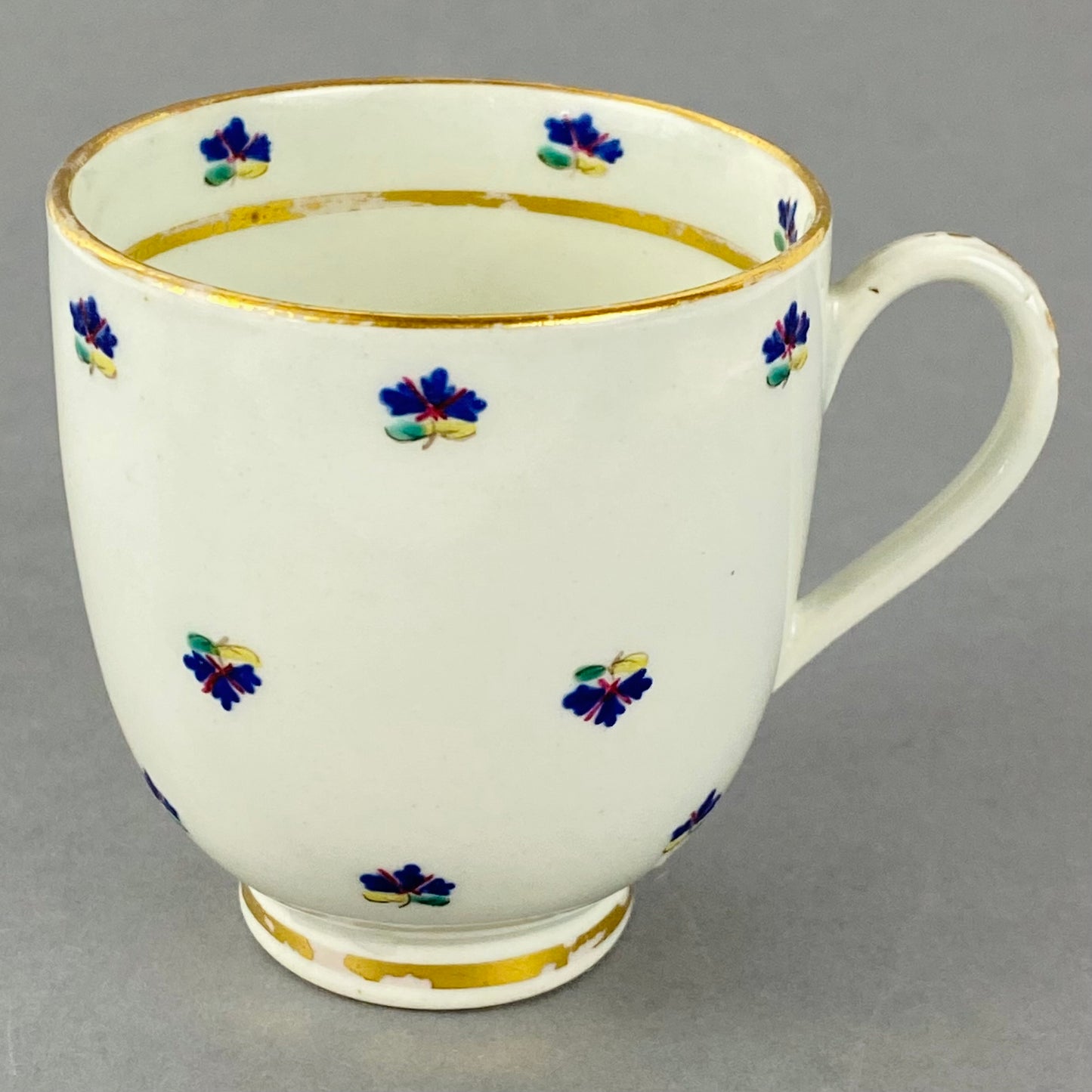 Set of 4 Caughley Cornflower Coffee Cups Gold Gilt 18thc Antique English Porcelain