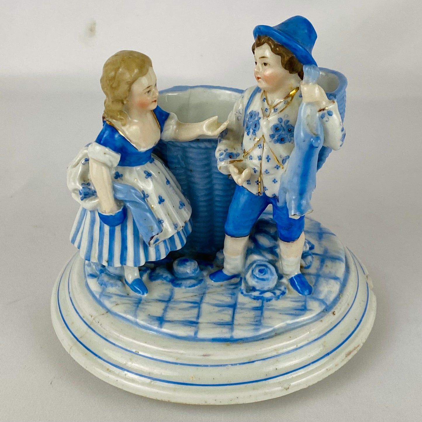 18thC Antique Continental Figural Tobacco Jar with Match Holder/Striker