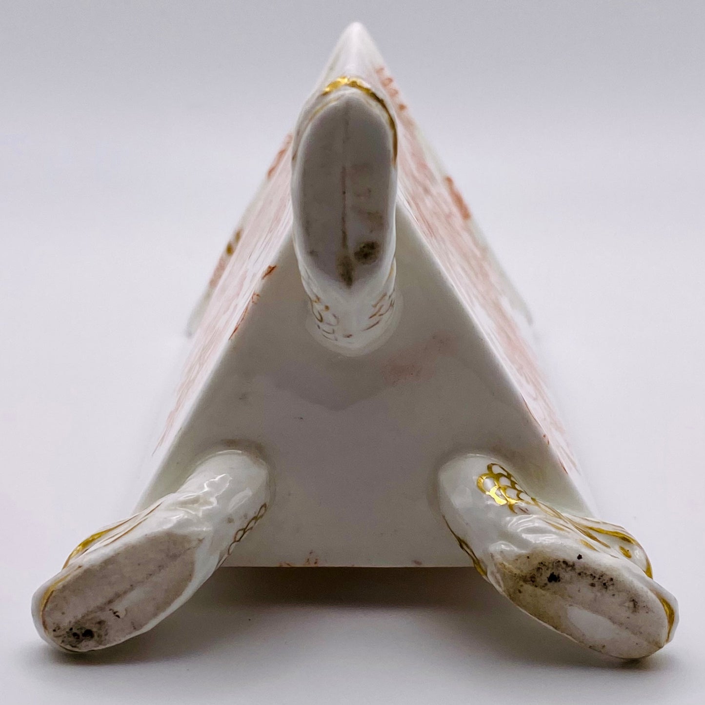 19thc Rococo Derby Porcelain Vase Triangular Form Mythical Dolphin Feet
