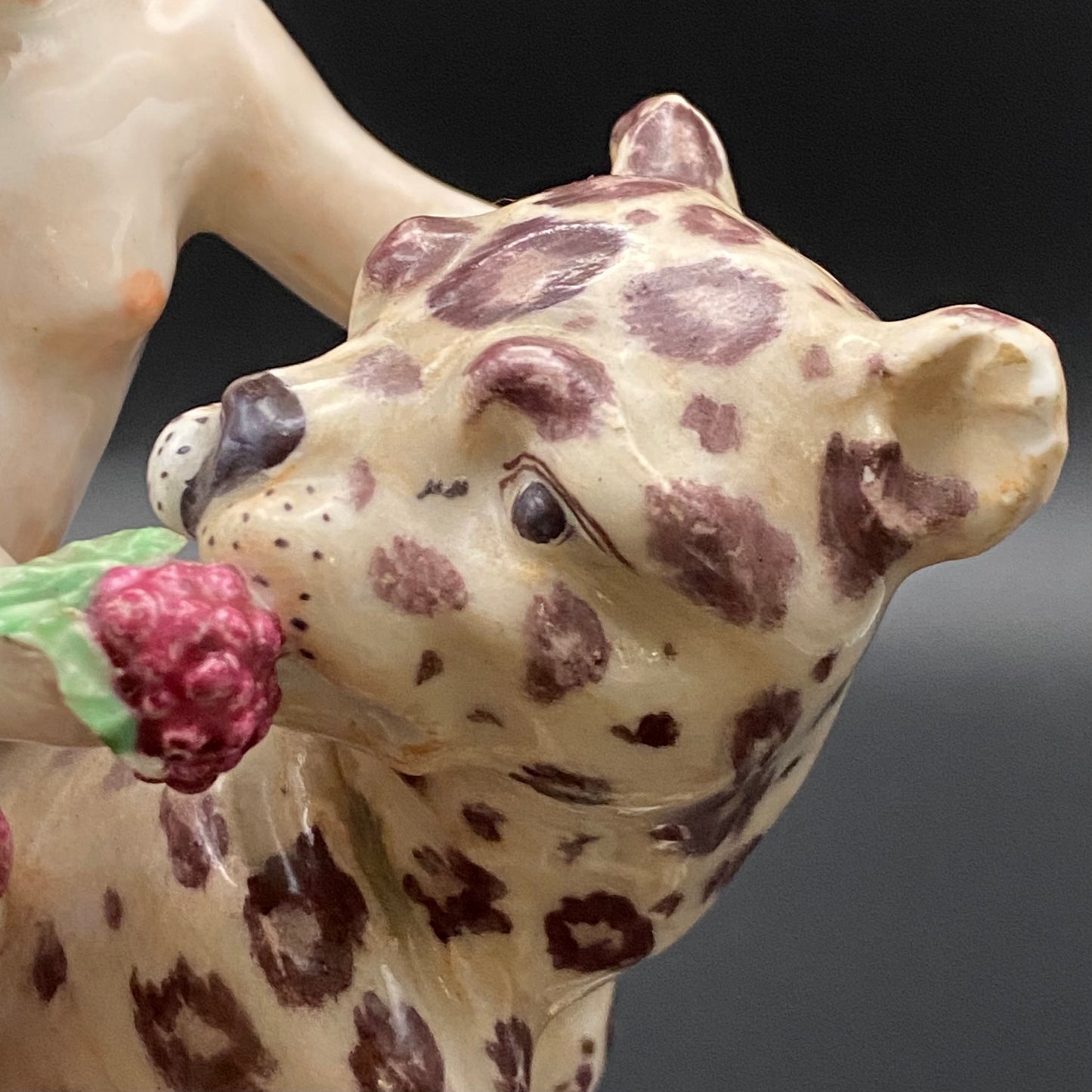 Rare Antique 18thc Bow Porcelain Figurine Bacchus & Leopard c1755