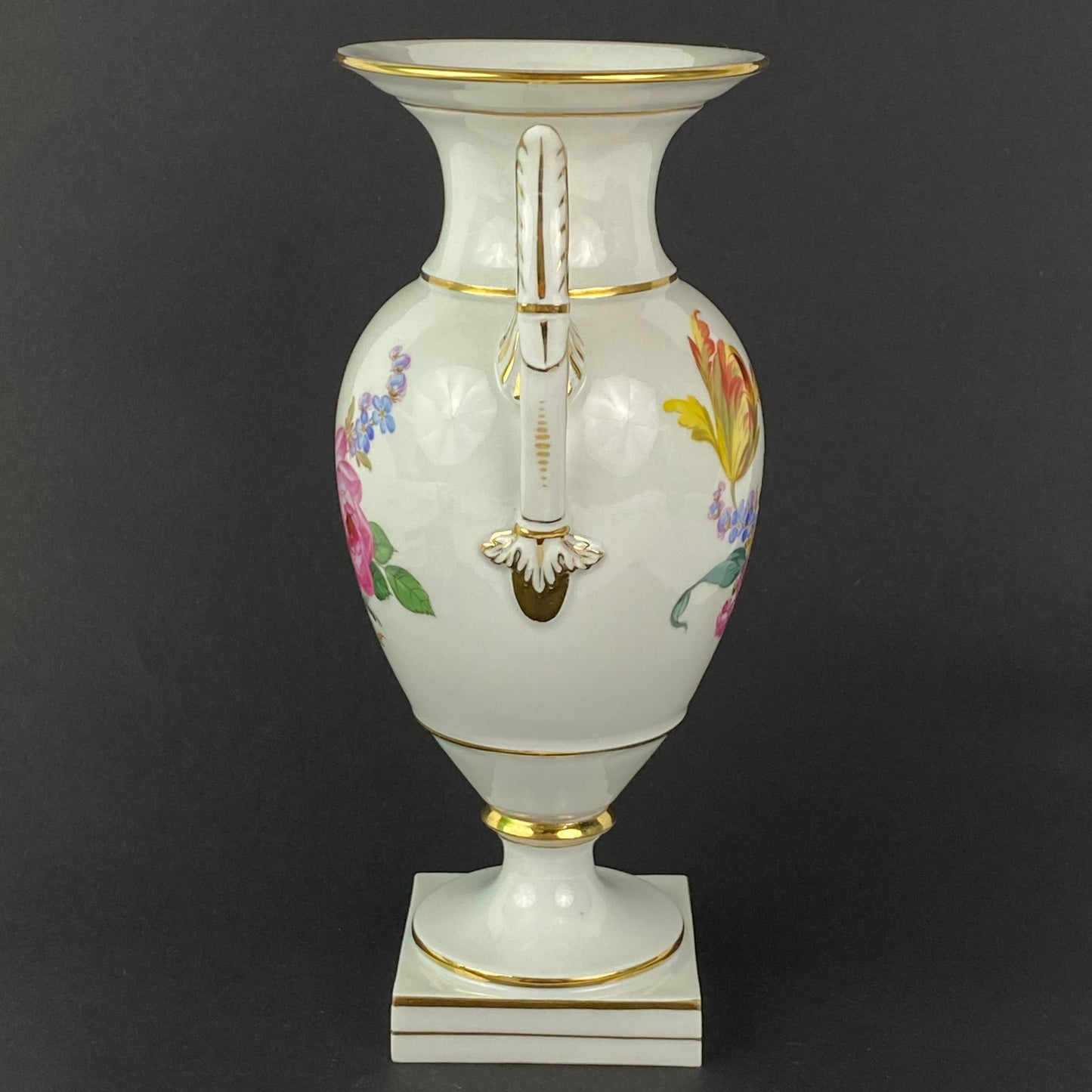 Meissen Amphora Vase Antique Urn 19thc Hand Painted Flowers #U70