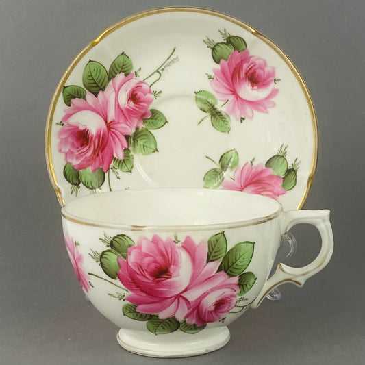 Antique Hammersley Breakfast Cup & Saucer Artist D Millington Pink Rose #13677