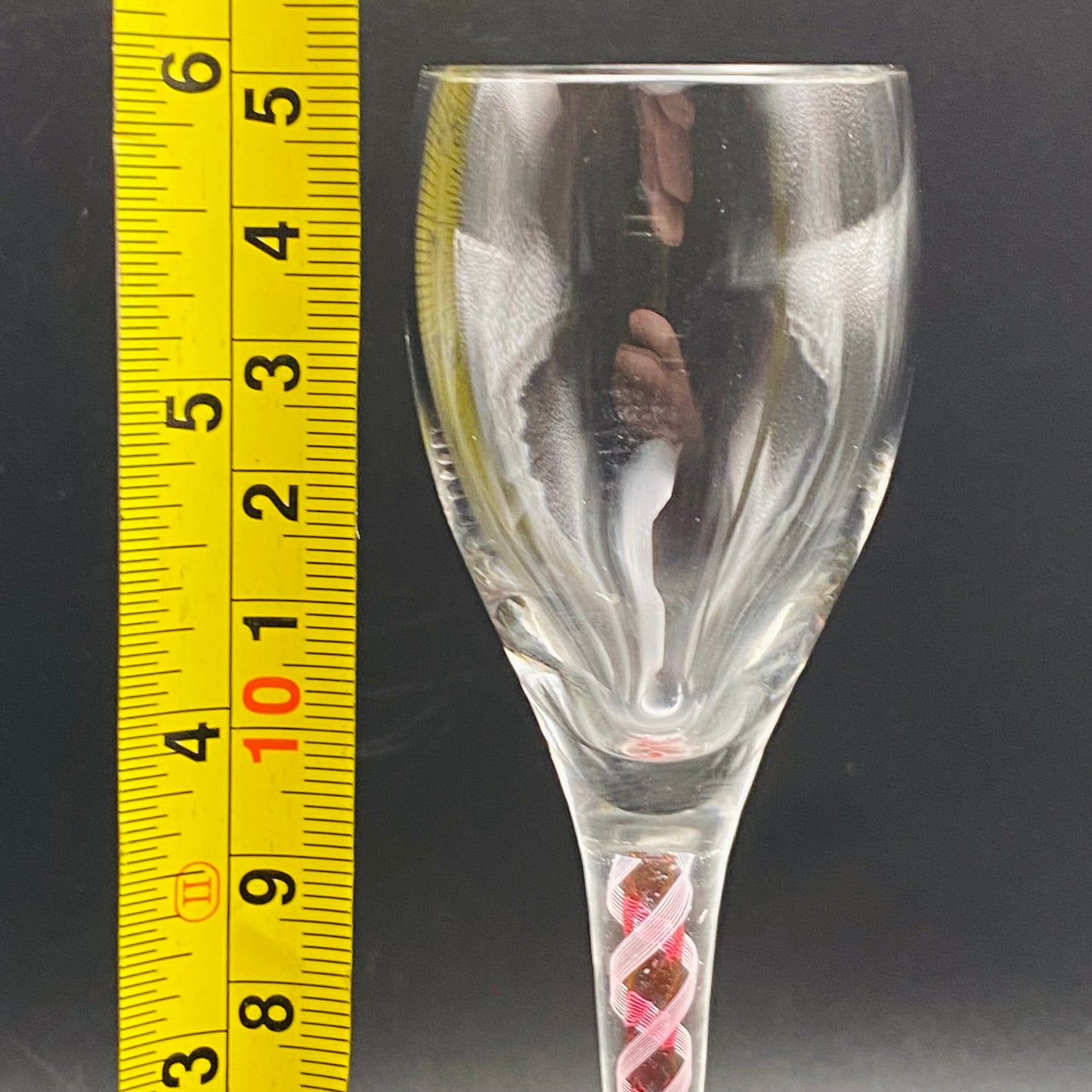 4 x Antique Josephinehutte Liqueur Glasses Bohemian Engraved Red & White Air Twist