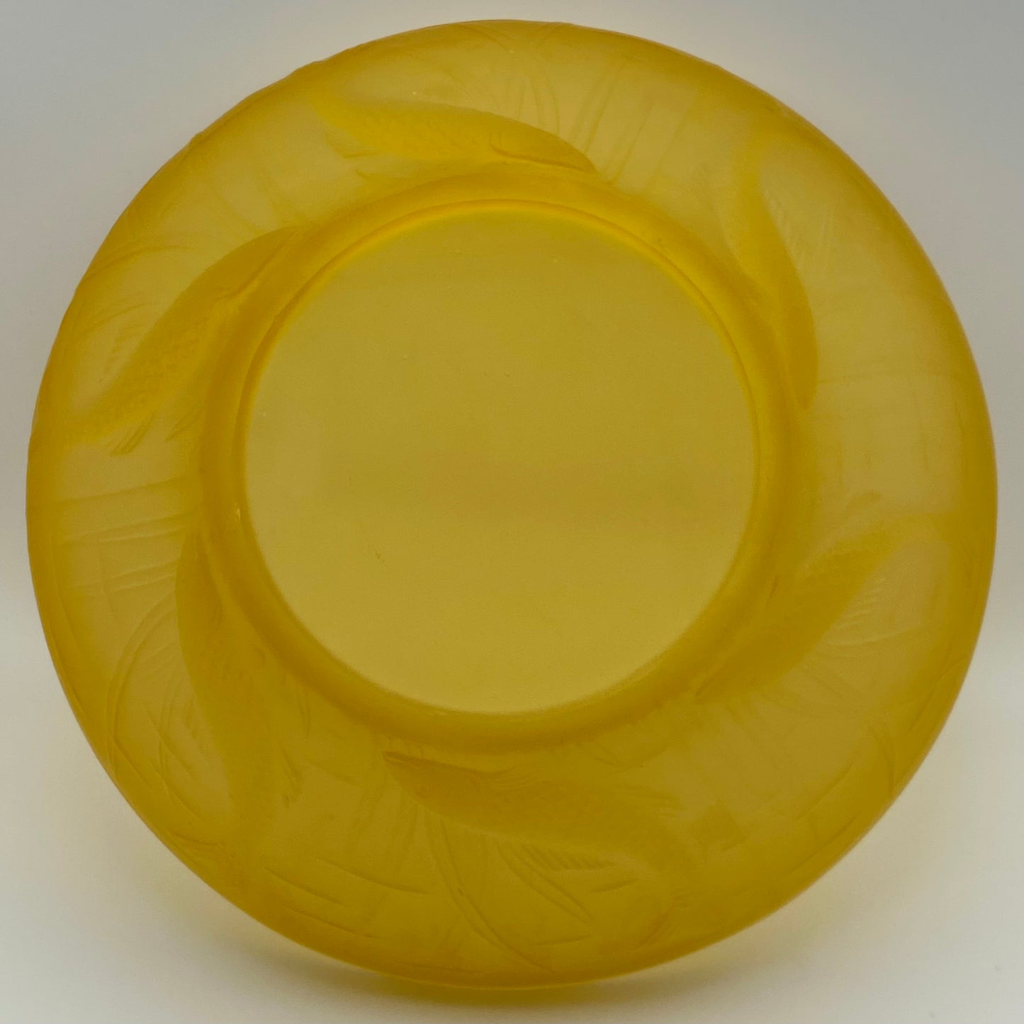 1930s Antique Art Deco by Rosice Czech Amber Glass Bowl Leaping Fish