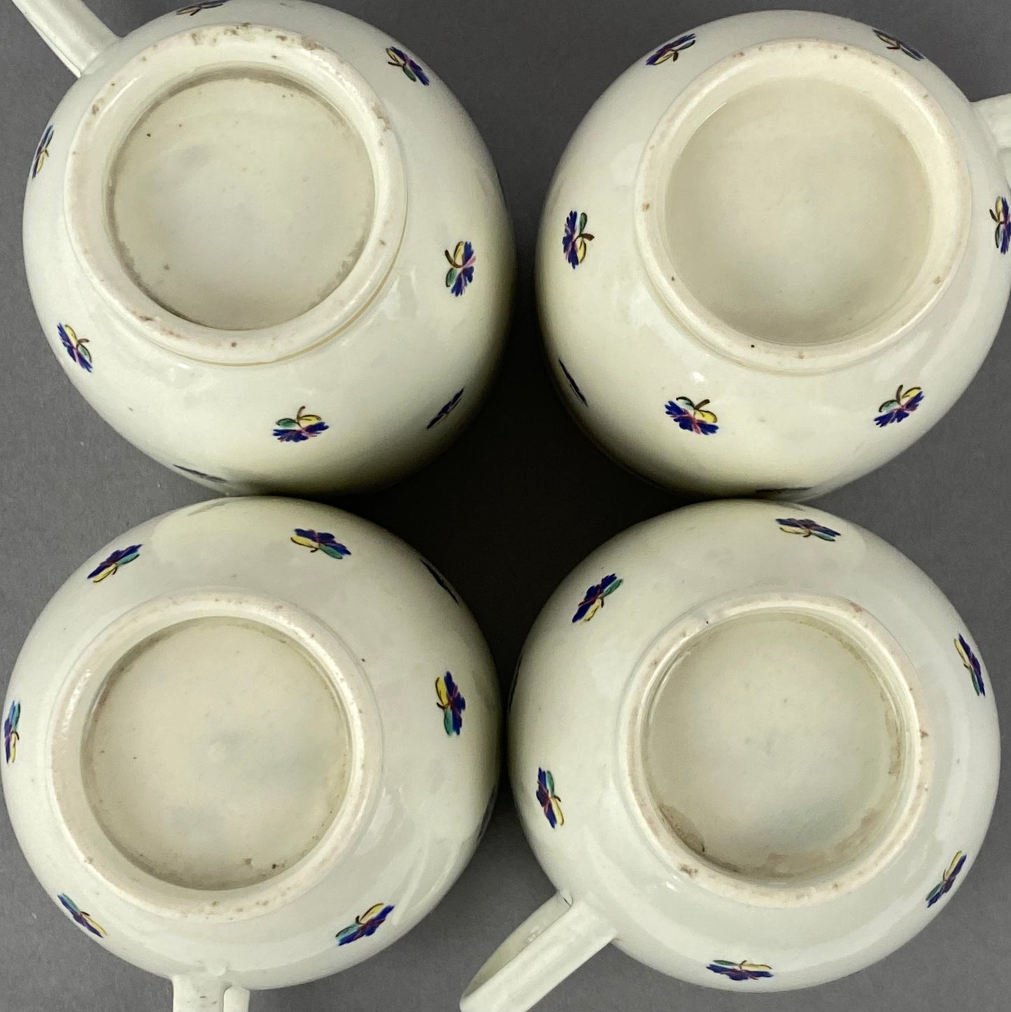 Set of 4 Caughley Cornflower Coffee Cups Gold Gilt 18thc Antique English Porcelain