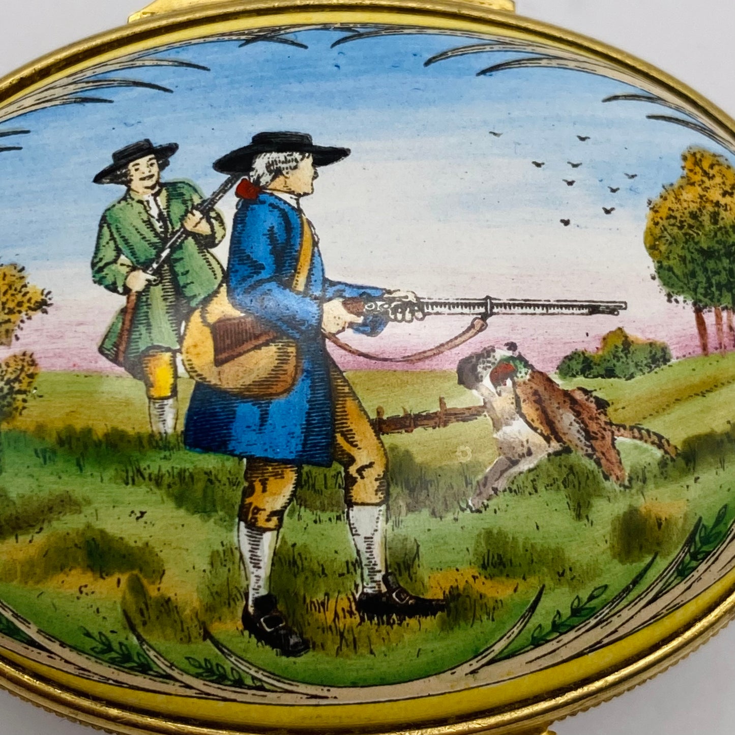 Game Bird Shooting Hunting Scene Halcyon Days Enamel Trinket Box Pill Pot London