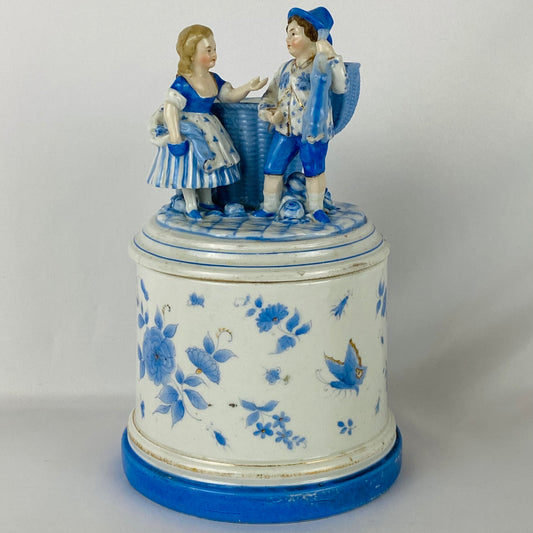 18thC Antique Continental Figural Tobacco Jar with Match Holder/Striker