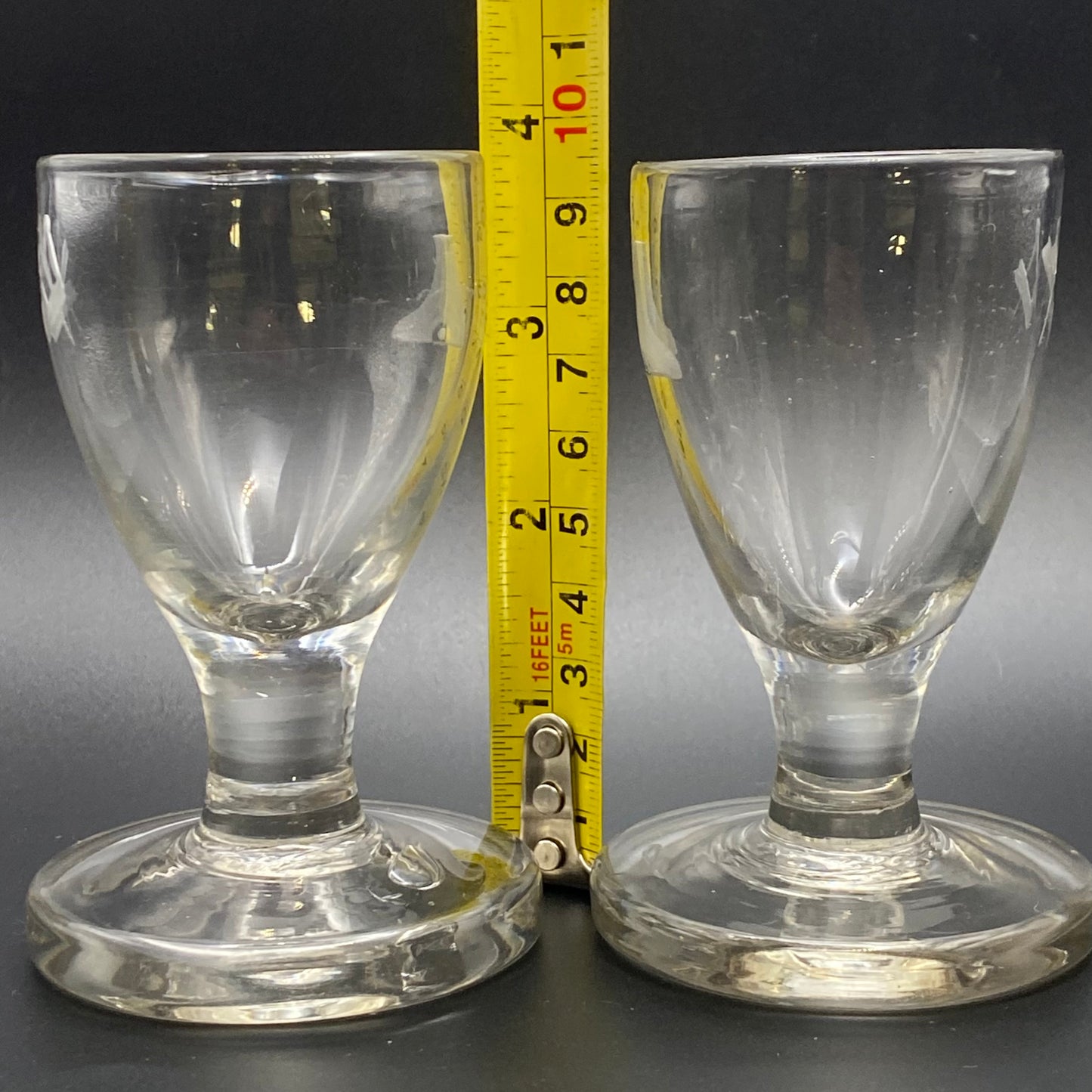Pair of Masonic Firing Glasses c1760 Antique Engraved Level Square & Compasses