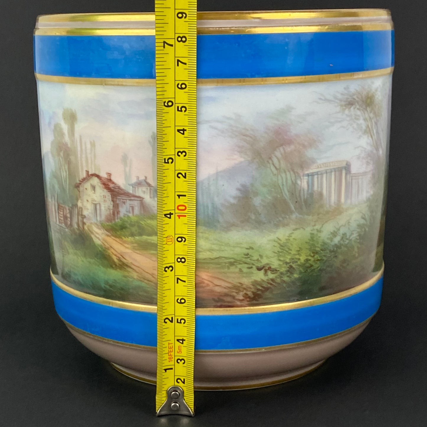 19thc Antique Paris Porcelain Sevres style Cache Pot / Planter ~ Hand Painted ~ Romantic Couple